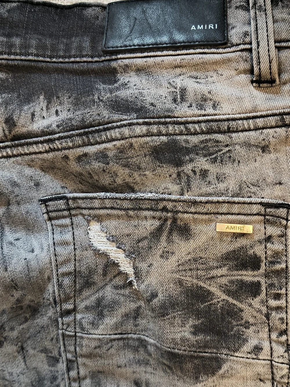 Amiri X Chemist Star Patched Men's Distressed Grey Acid Wash Jeans